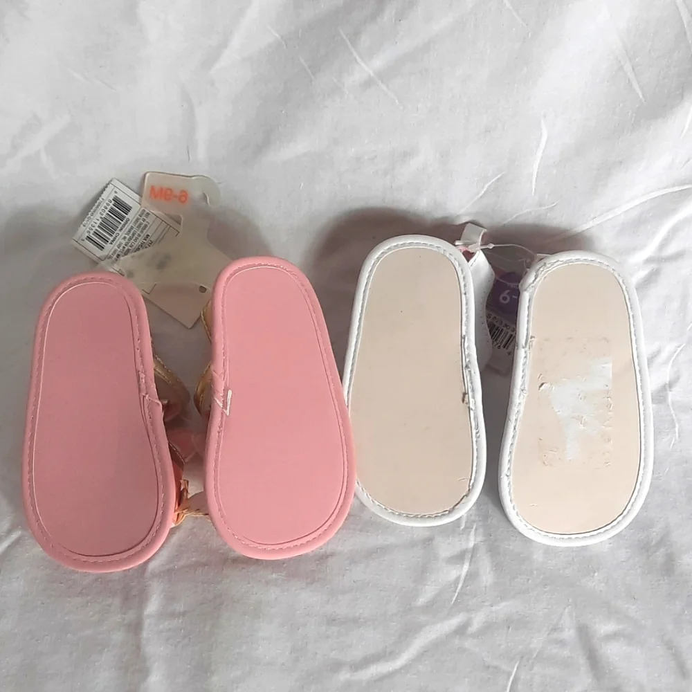 Baby Girl Crib Shoes Sandals Bundle of 2 Pair Size 6-9 Months Flamingo NEW